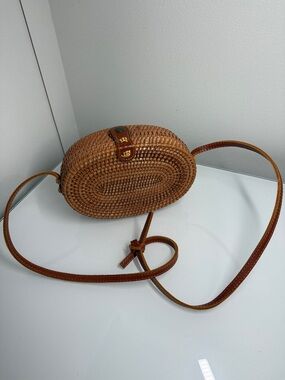 ✨ Oval Woven Rattan Crossbody Coachella Bag | Blue & White Gingham Interior ✨